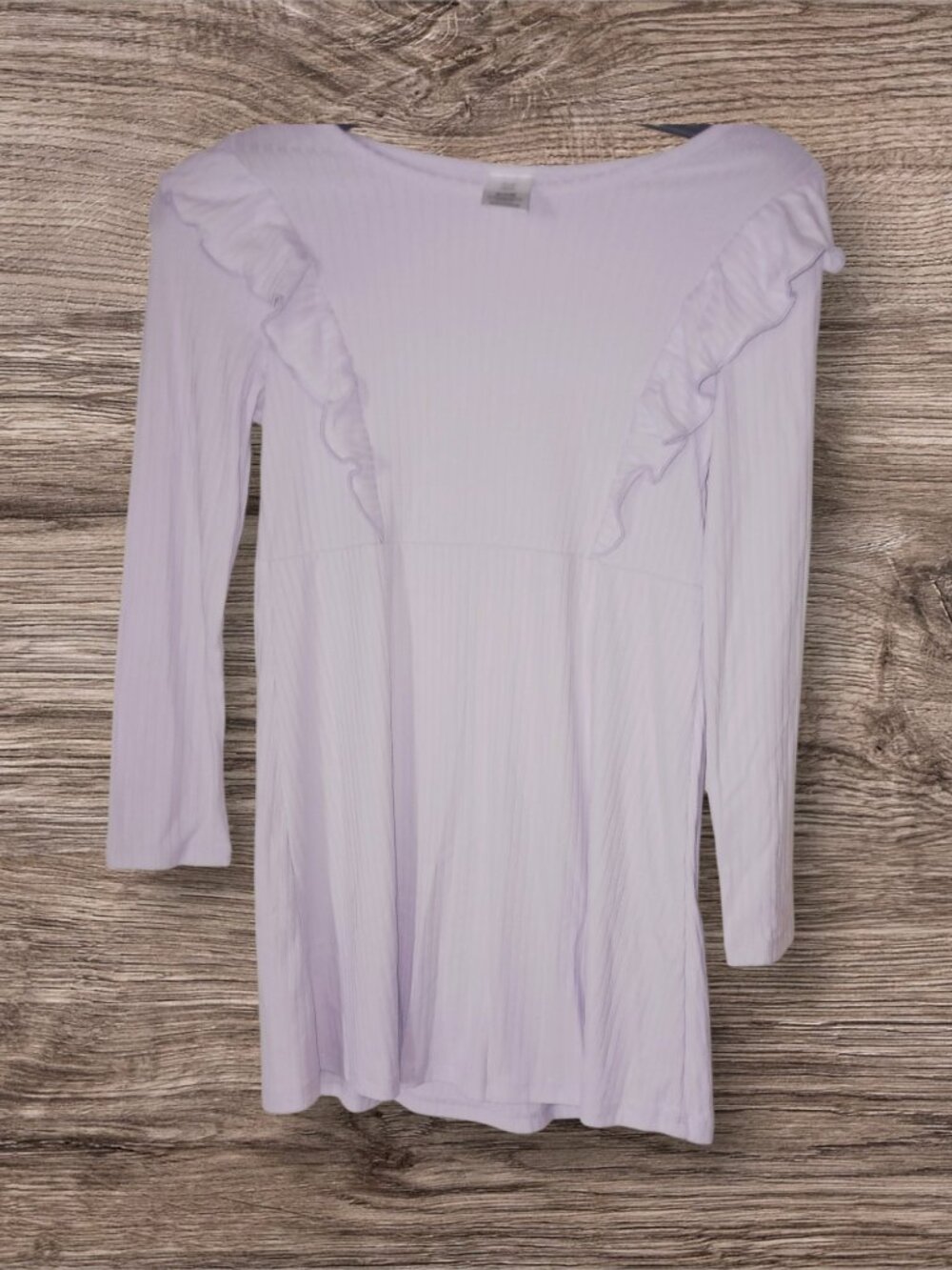 Members Mark 7/8 Lavender Ribbed Ruffle Sleeve Dress